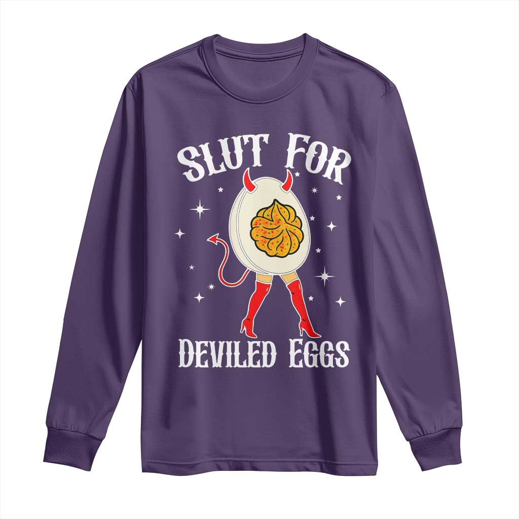 Funny Slut for Deviled Eggs Long Sleeve Shirt Funny Naughty Thanksgiving Potluck - Wonder Print Shop