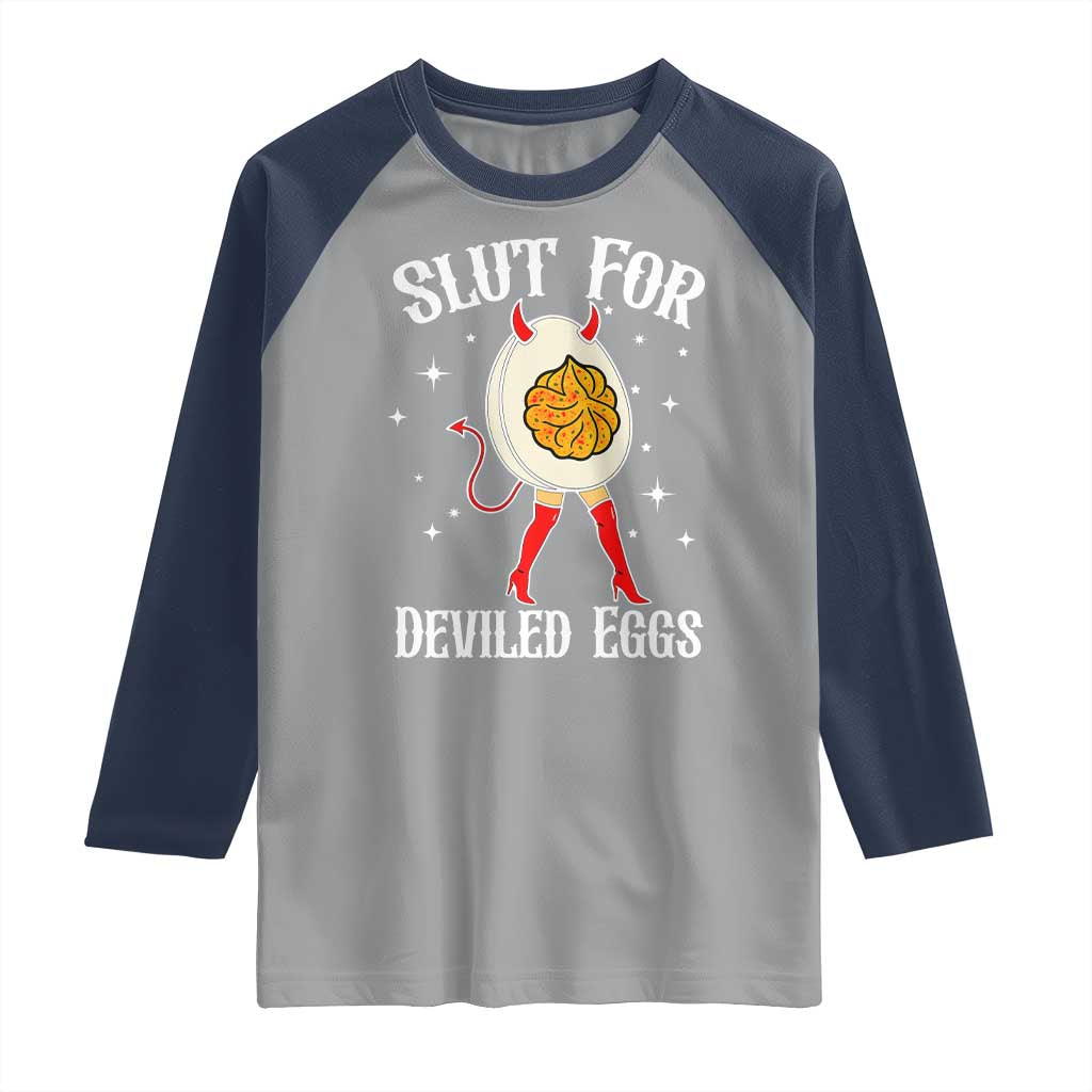 Funny Slut for Deviled Eggs Raglan Shirt Funny Naughty Thanksgiving Potluck - Wonder Print Shop