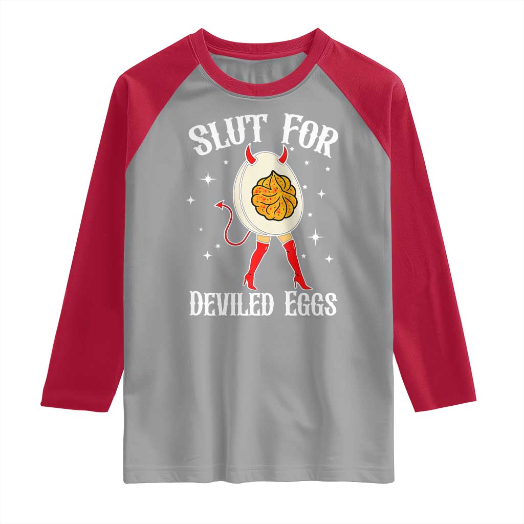 Funny Slut for Deviled Eggs Raglan Shirt Funny Naughty Thanksgiving Potluck - Wonder Print Shop