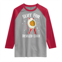 Funny Slut for Deviled Eggs Raglan Shirt Funny Naughty Thanksgiving Potluck - Wonder Print Shop
