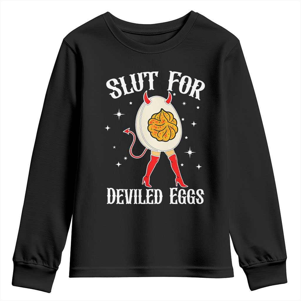 Funny Slut for Deviled Eggs Youth Sweatshirt Funny Naughty Thanksgiving Potluck - Wonder Print Shop