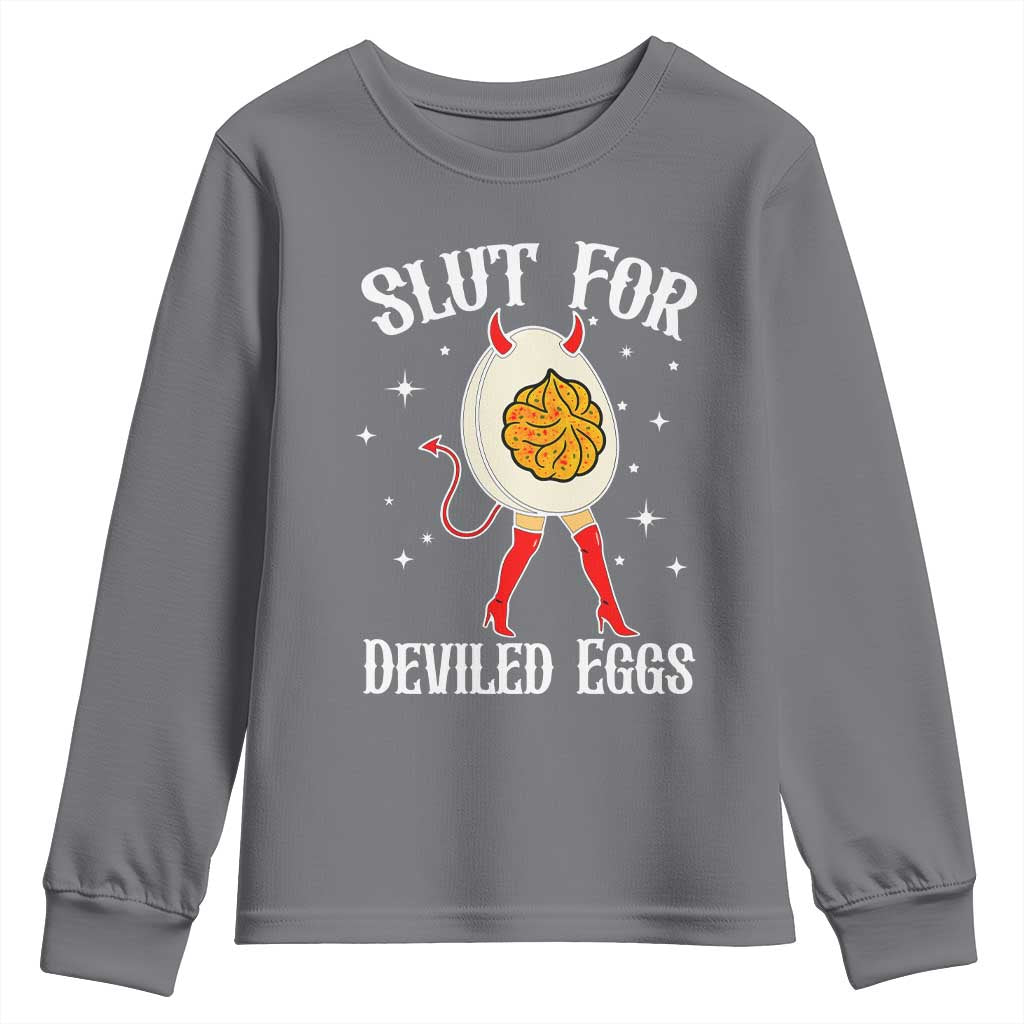 Funny Slut for Deviled Eggs Youth Sweatshirt Funny Naughty Thanksgiving Potluck - Wonder Print Shop