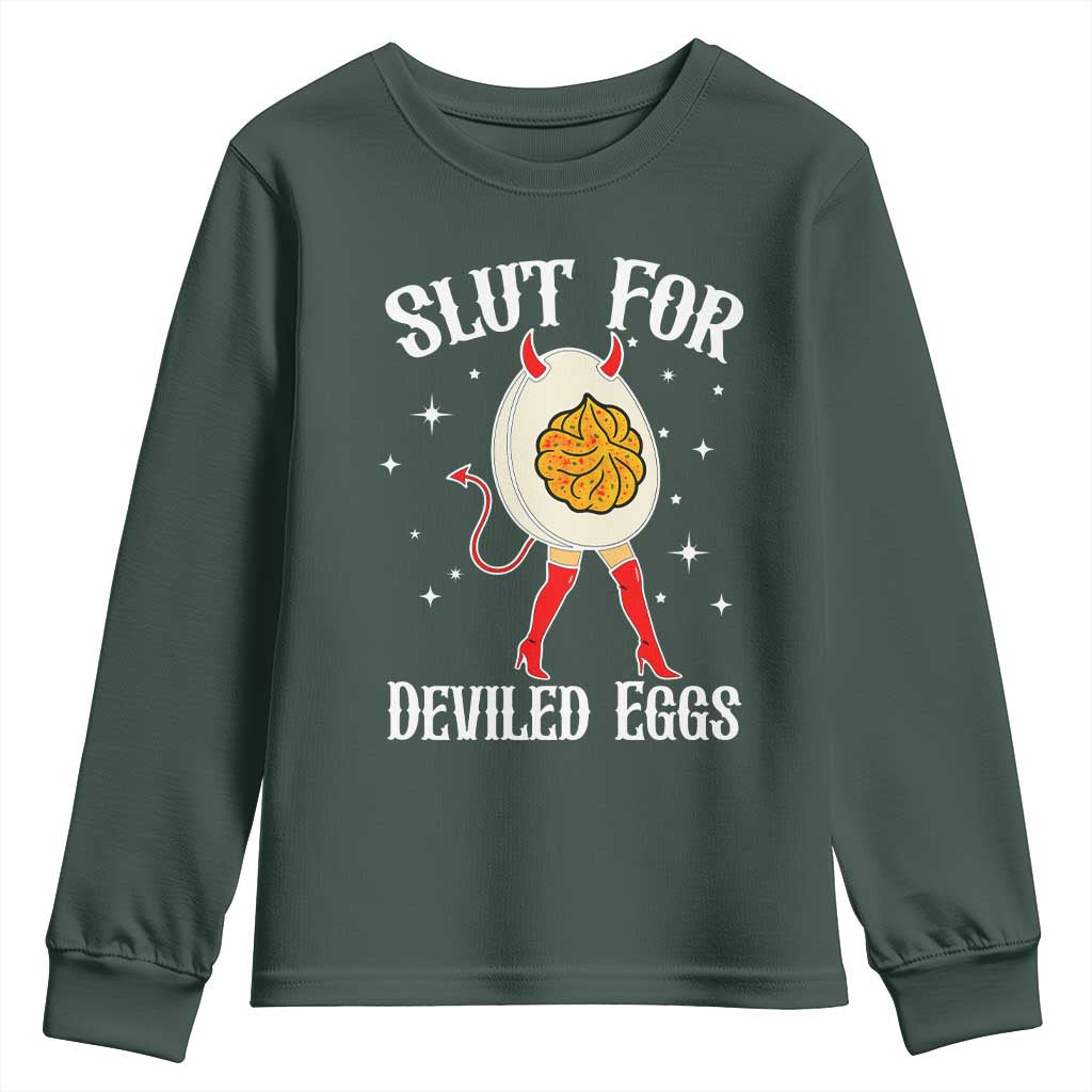 Funny Slut for Deviled Eggs Youth Sweatshirt Funny Naughty Thanksgiving Potluck - Wonder Print Shop