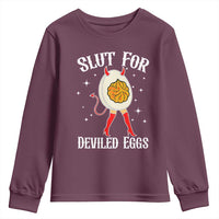 Funny Slut for Deviled Eggs Youth Sweatshirt Funny Naughty Thanksgiving Potluck - Wonder Print Shop