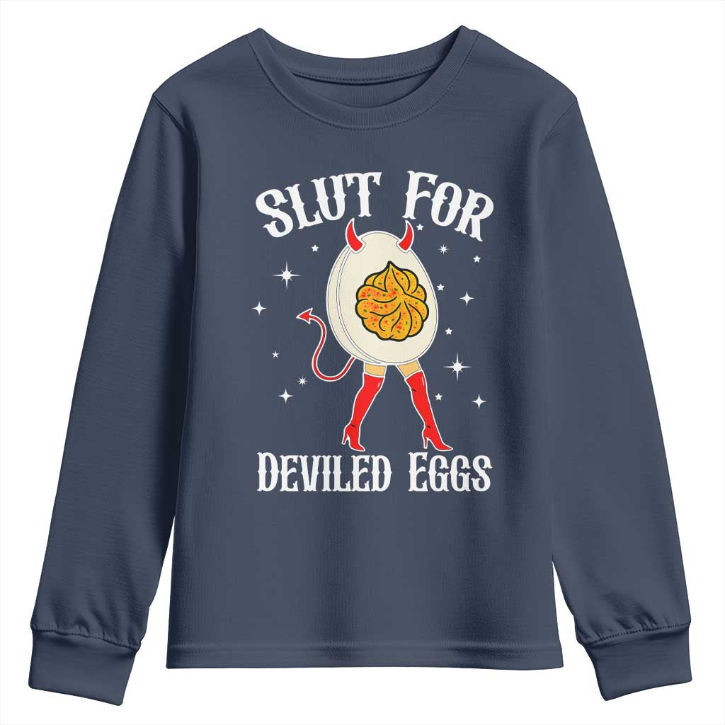 Funny Slut for Deviled Eggs Youth Sweatshirt Funny Naughty Thanksgiving Potluck - Wonder Print Shop