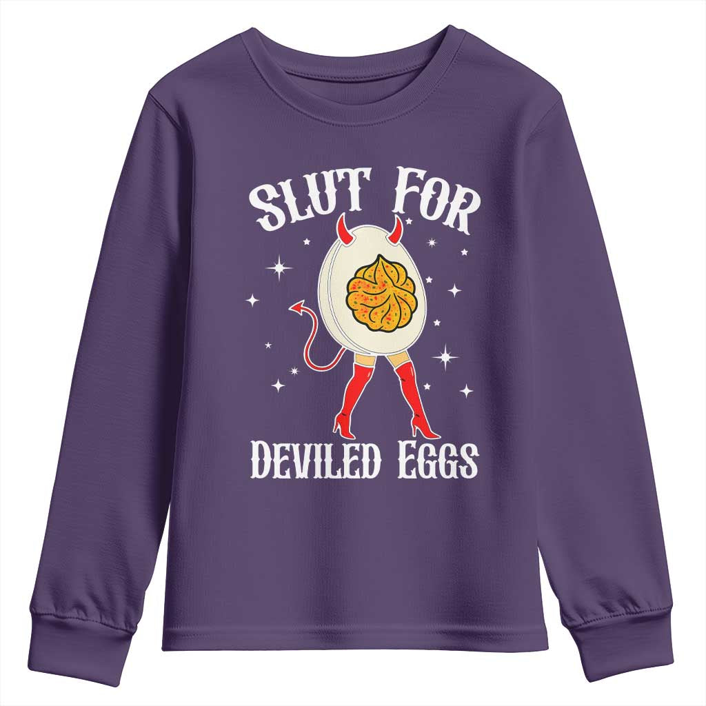 Funny Slut for Deviled Eggs Youth Sweatshirt Funny Naughty Thanksgiving Potluck - Wonder Print Shop