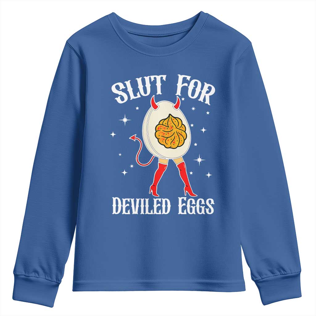 Funny Slut for Deviled Eggs Youth Sweatshirt Funny Naughty Thanksgiving Potluck - Wonder Print Shop