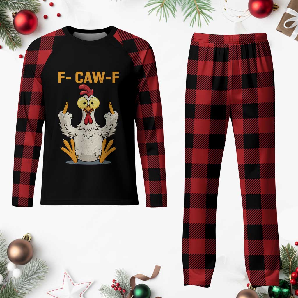Funny F Caw F Sarcastic Chicken Meme Plaid Pajama Set Middle Finger Offensive Humor - Wonder Print Shop