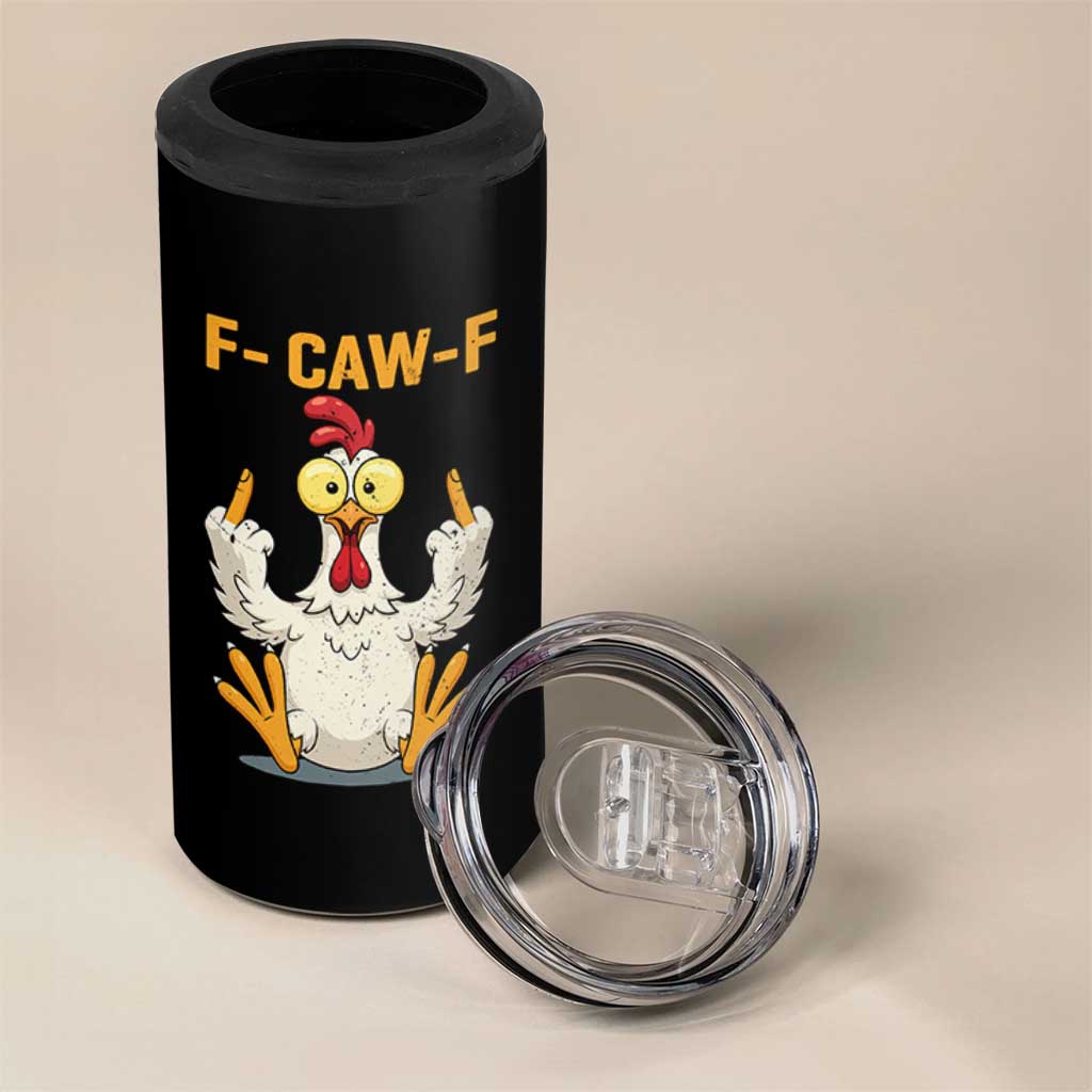 Funny F Caw F Sarcastic Chicken Meme 4 in 1 Can Cooler Tumbler Middle Finger Offensive Humor - Wonder Print Shop