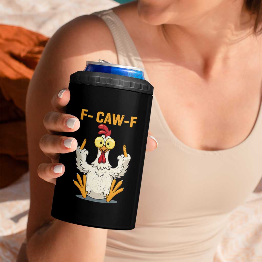 Funny F Caw F Sarcastic Chicken Meme 4 in 1 Can Cooler Tumbler Middle Finger Offensive Humor - Wonder Print Shop