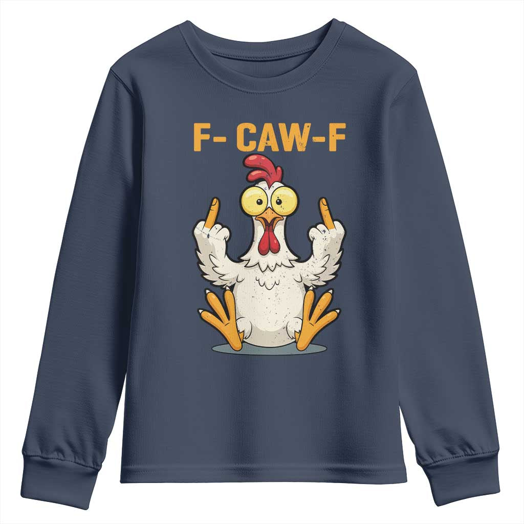 Funny F Caw F Sarcastic Chicken Meme Youth Sweatshirt Middle Finger Offensive Humor - Wonder Print Shop