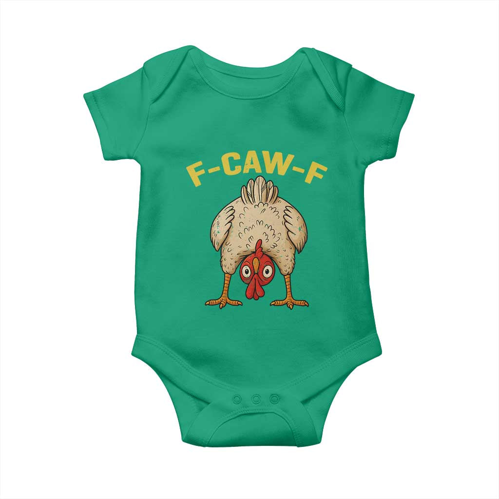 Funny F Caw F Bending Over Chicken Meme Baby Onesie Upside Down Head Poultry Humor - Wonder Print Shop