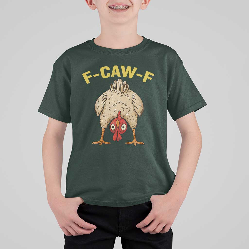 Funny F Caw F Bending Over Chicken Meme T Shirt For Kid Upside Down Head Poultry Humor - Wonder Print Shop