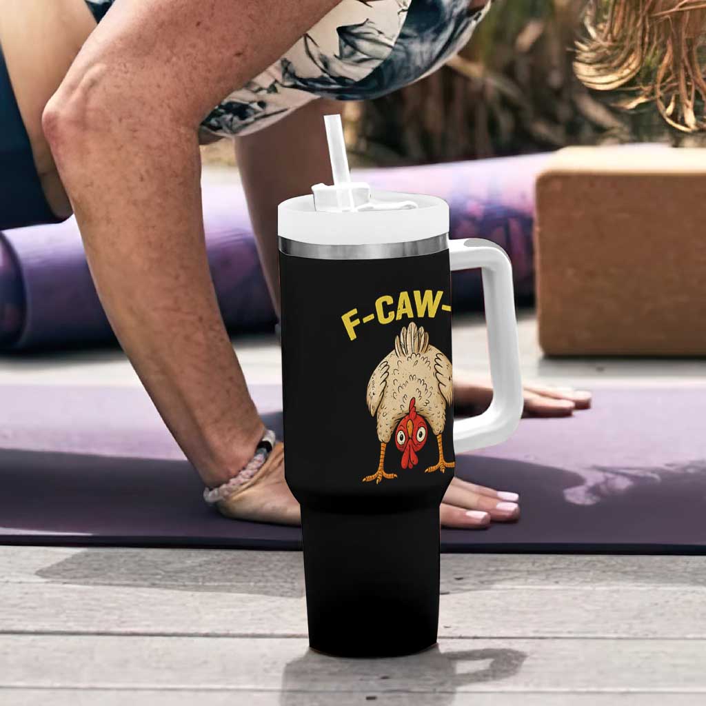 Funny F Caw F Bending Over Chicken Meme Tumbler With Handle Upside Down Head Poultry Humor - Wonder Print Shop