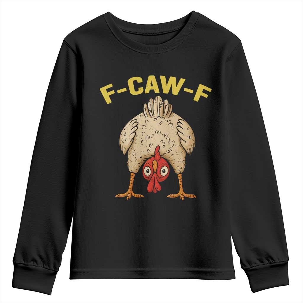 Funny F Caw F Bending Over Chicken Meme Youth Sweatshirt Upside Down Head Poultry Humor - Wonder Print Shop
