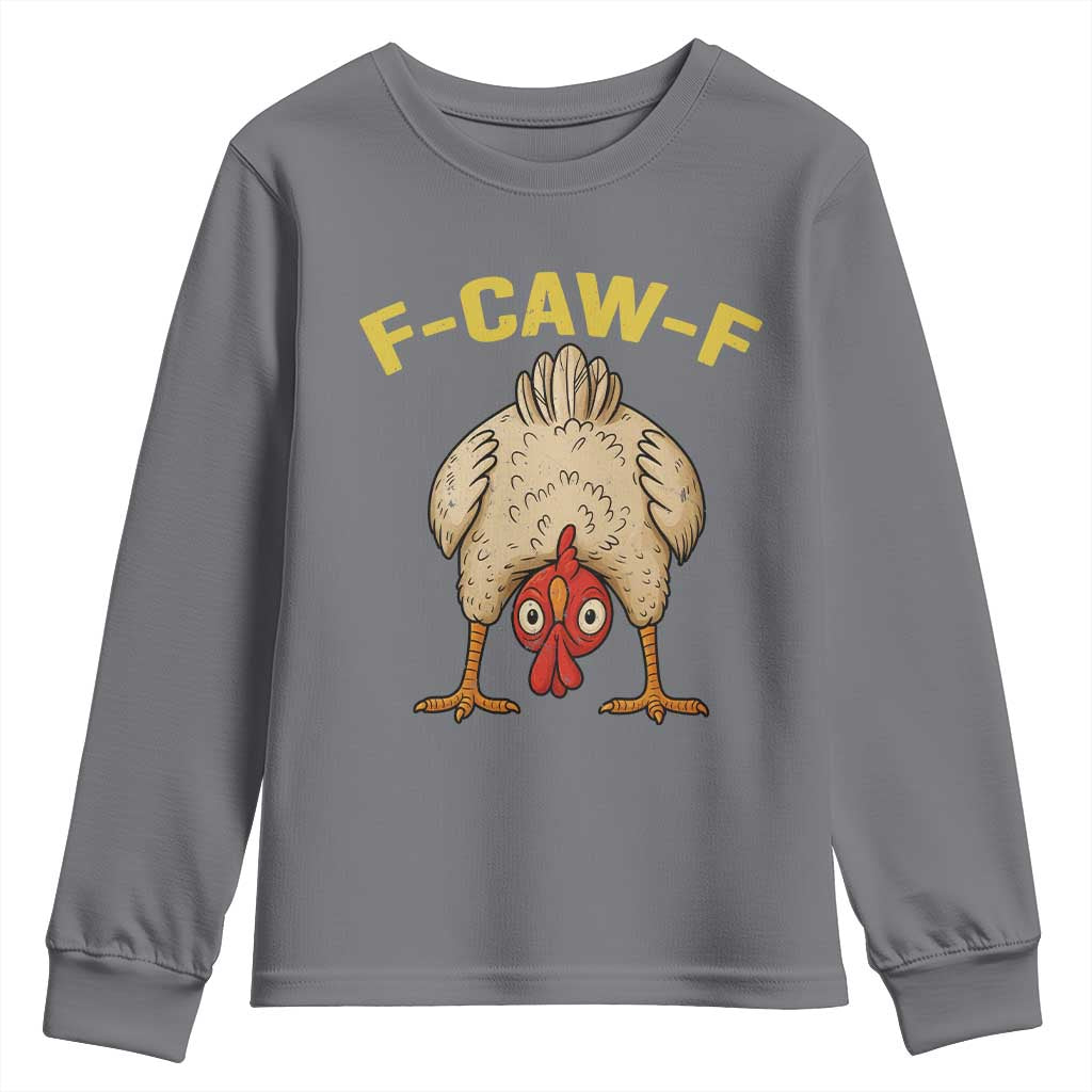 Funny F Caw F Bending Over Chicken Meme Youth Sweatshirt Upside Down Head Poultry Humor - Wonder Print Shop