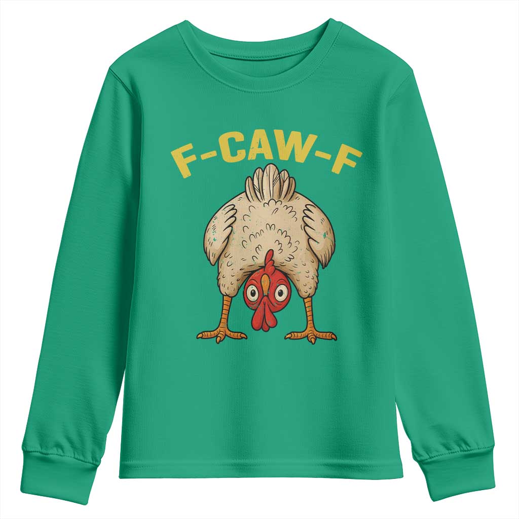 Funny F Caw F Bending Over Chicken Meme Youth Sweatshirt Upside Down Head Poultry Humor - Wonder Print Shop