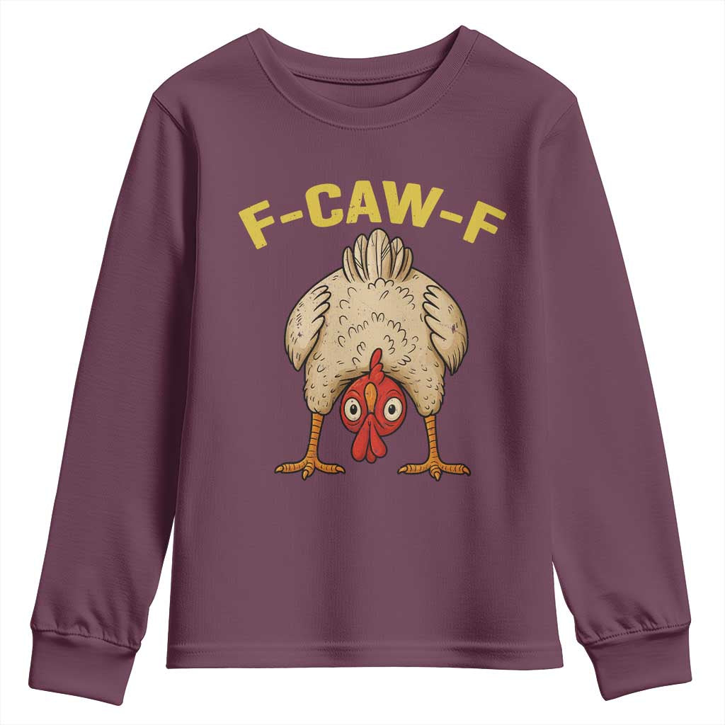 Funny F Caw F Bending Over Chicken Meme Youth Sweatshirt Upside Down Head Poultry Humor - Wonder Print Shop