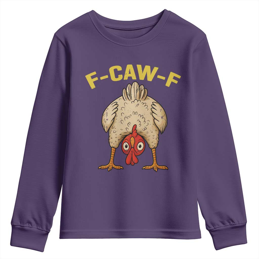 Funny F Caw F Bending Over Chicken Meme Youth Sweatshirt Upside Down Head Poultry Humor - Wonder Print Shop