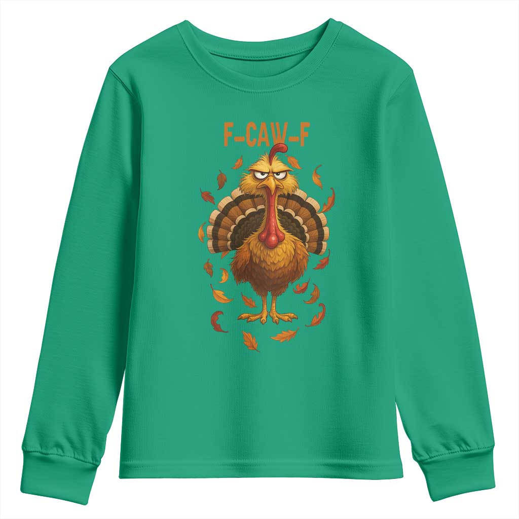 Funny F Caw F Turkey Meme Thanksgiving Graphic Youth Sweatshirt Funny Fowl Mood Humor - Wonder Print Shop