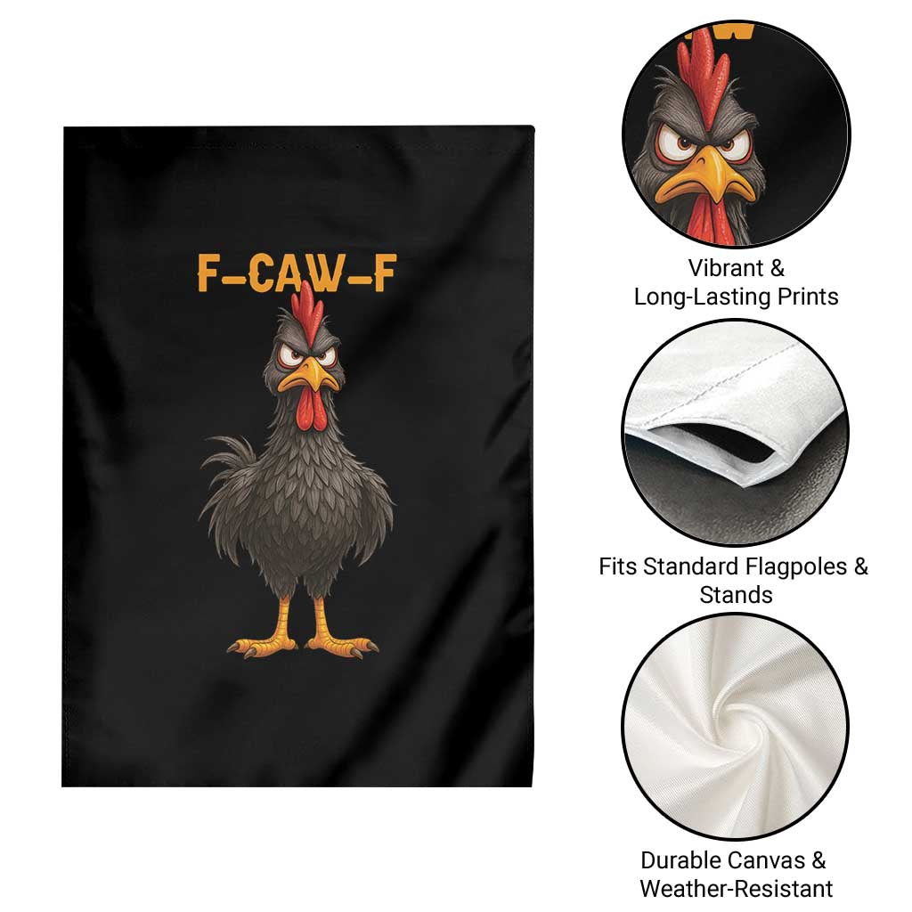 Funny F Caw F Grumpy Black Chicken Graphic Garden Flag Moody Bird Meme for Sarcastic Animal Lovers - Wonder Print Shop