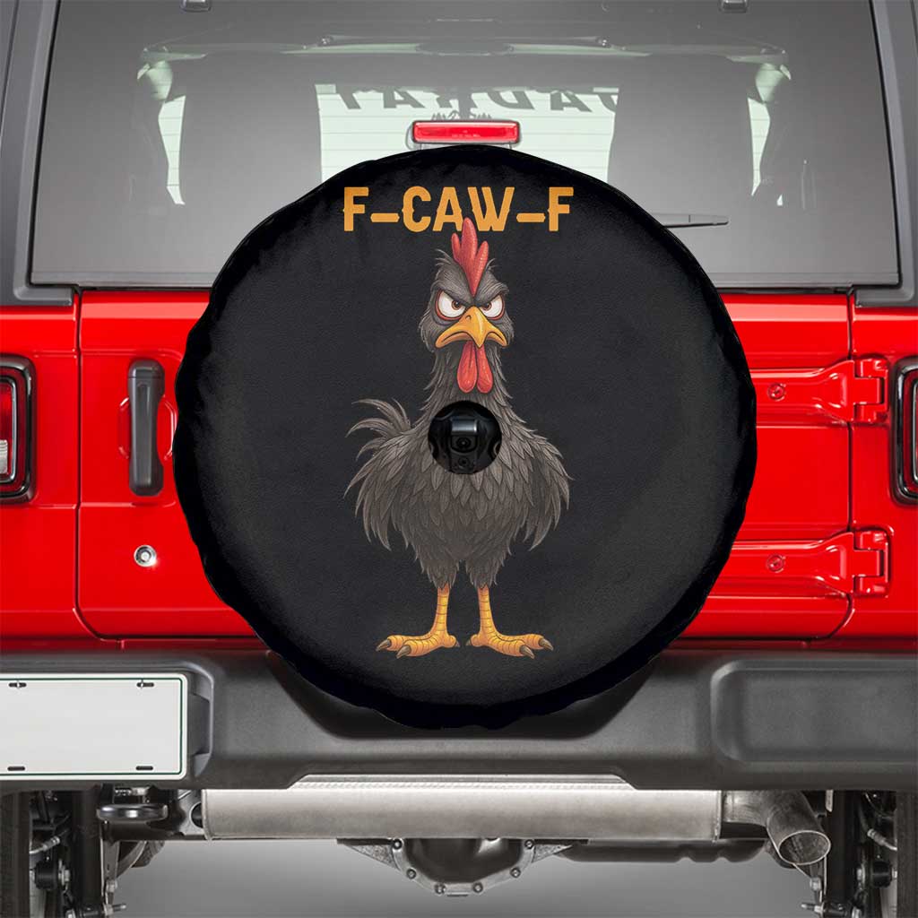 Funny F Caw F Grumpy Black Chicken Graphic Spare Tire Cover Moody Bird Meme for Sarcastic Animal Lovers - Wonder Print Shop