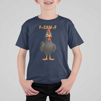 Funny F Caw F Grumpy Black Chicken Graphic T Shirt For Kid Moody Bird Meme for Sarcastic Animal Lovers - Wonder Print Shop