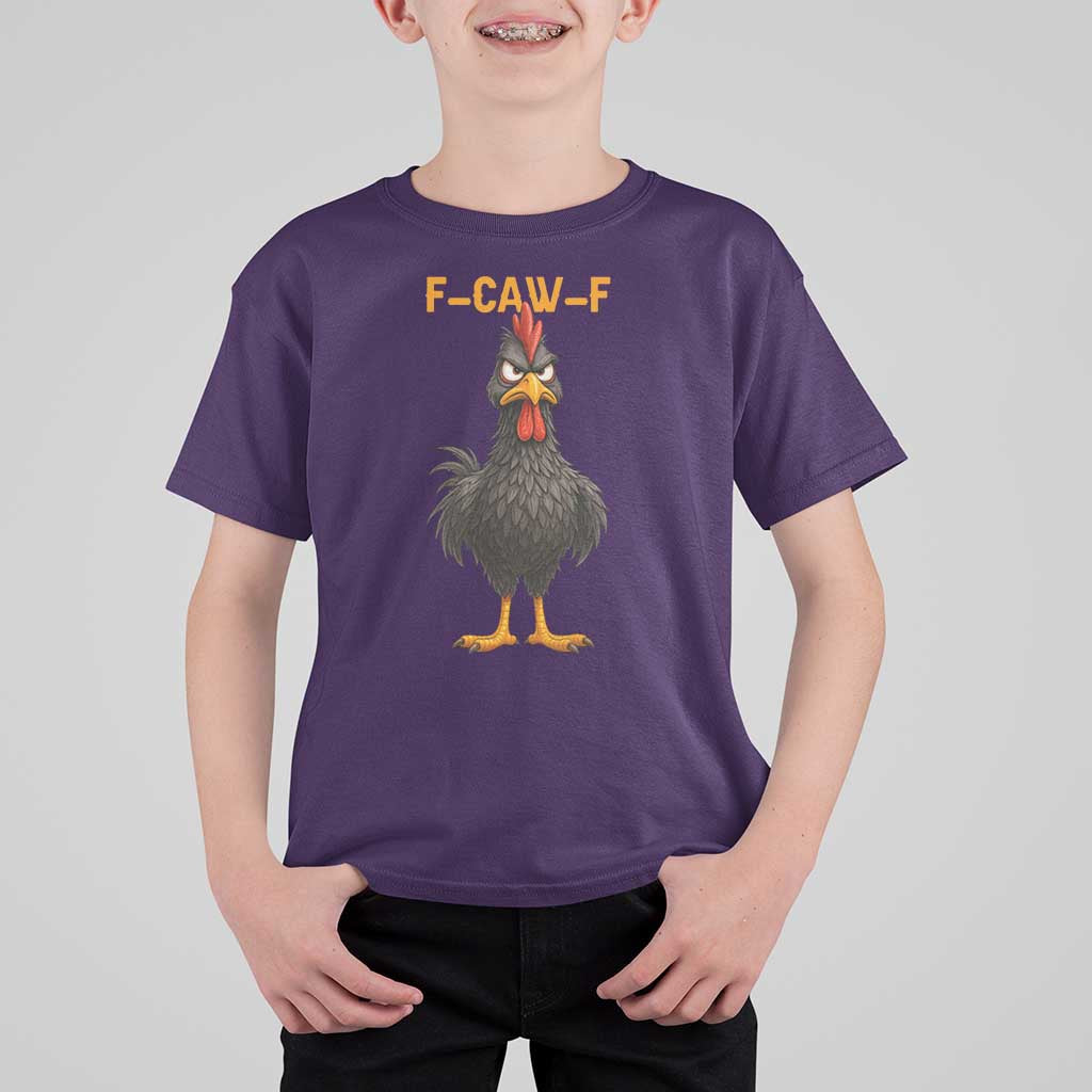 Funny F Caw F Grumpy Black Chicken Graphic T Shirt For Kid Moody Bird Meme for Sarcastic Animal Lovers - Wonder Print Shop