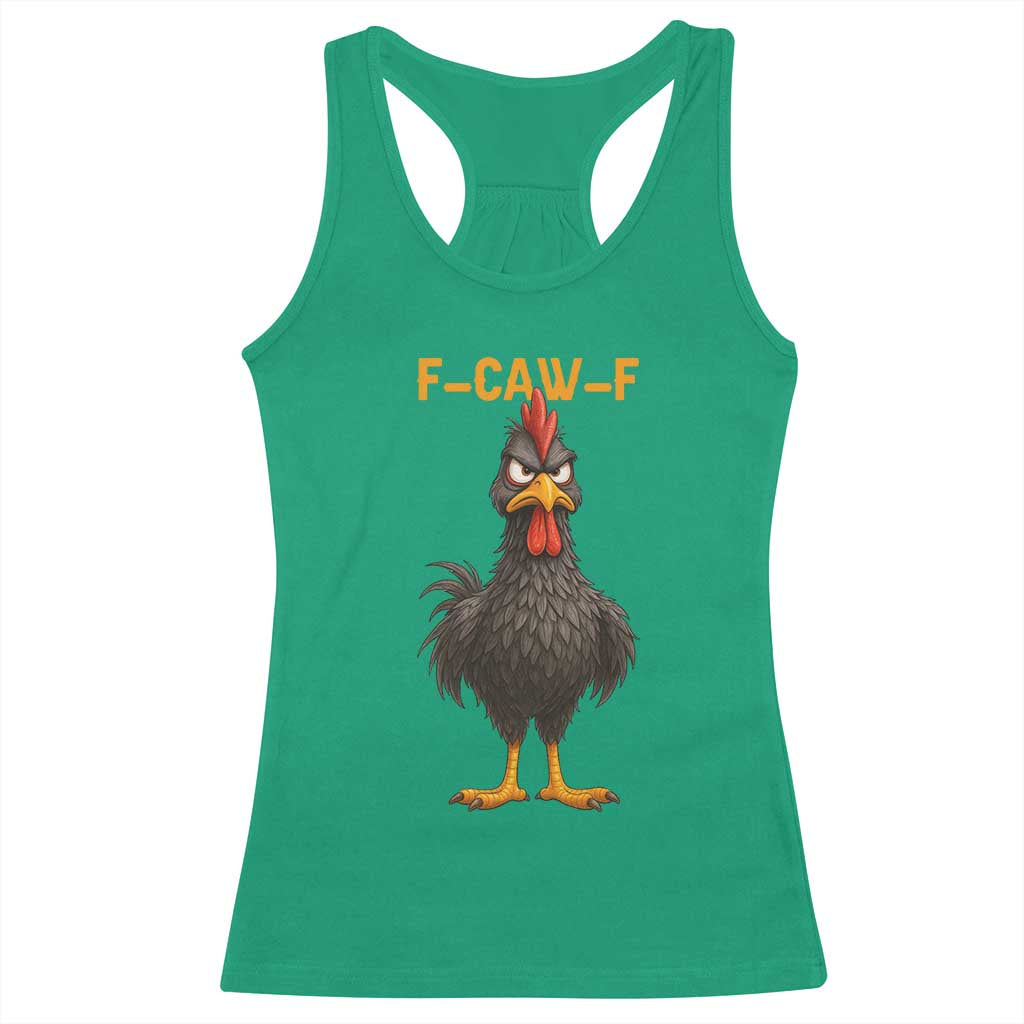 Funny F Caw F Grumpy Black Chicken Graphic Racerback Tank Top Moody Bird Meme for Sarcastic Animal Lovers - Wonder Print Shop