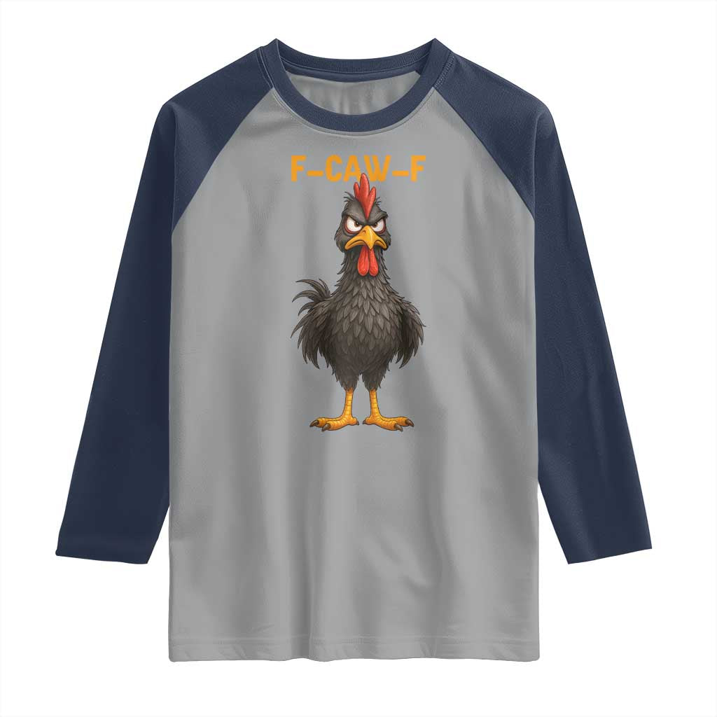 Funny F Caw F Grumpy Black Chicken Graphic Raglan Shirt Moody Bird Meme for Sarcastic Animal Lovers - Wonder Print Shop