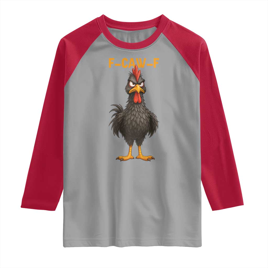 Funny F Caw F Grumpy Black Chicken Graphic Raglan Shirt Moody Bird Meme for Sarcastic Animal Lovers - Wonder Print Shop