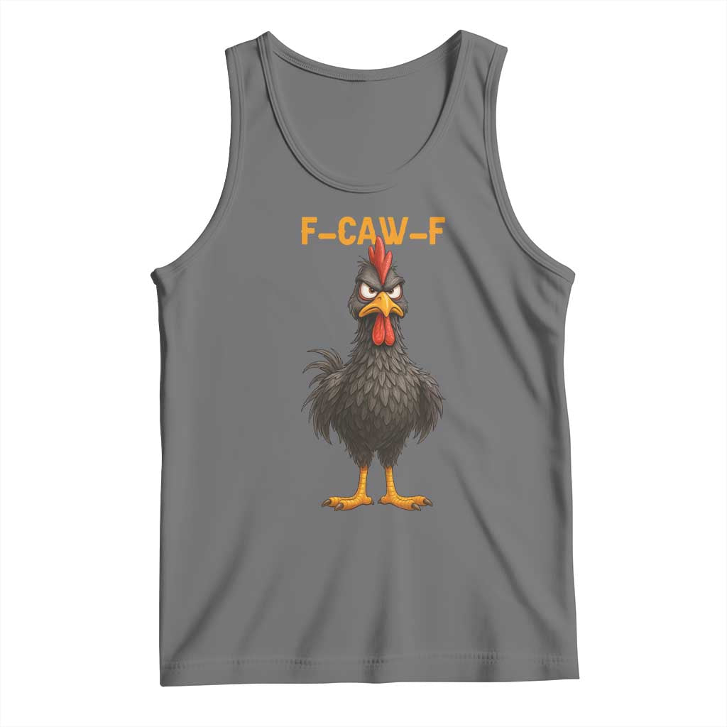 Funny F Caw F Grumpy Black Chicken Graphic Tank Top Moody Bird Meme for Sarcastic Animal Lovers - Wonder Print Shop