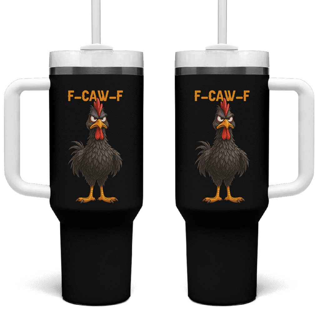 Funny F Caw F Grumpy Black Chicken Graphic Tumbler With Handle Moody Bird Meme for Sarcastic Animal Lovers - Wonder Print Shop