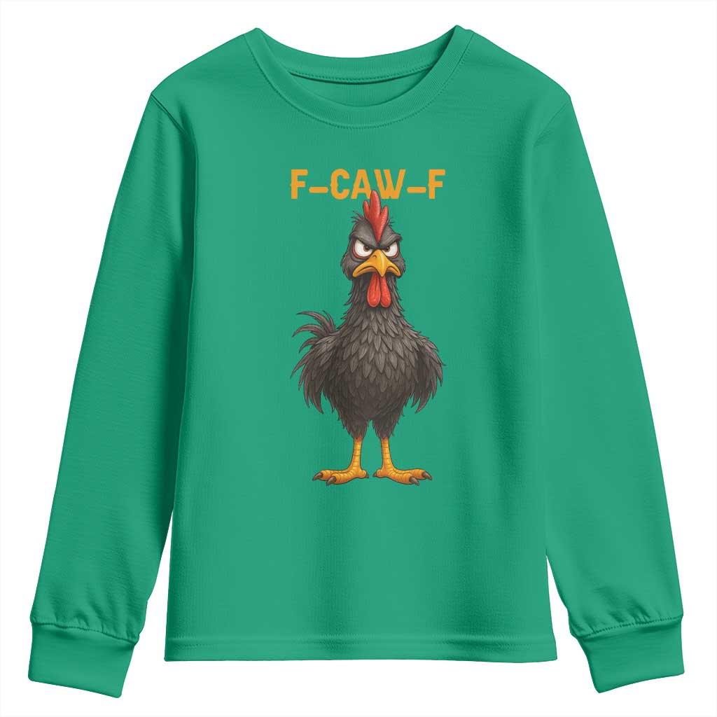 Funny F Caw F Grumpy Black Chicken Graphic Youth Sweatshirt Moody Bird Meme for Sarcastic Animal Lovers - Wonder Print Shop