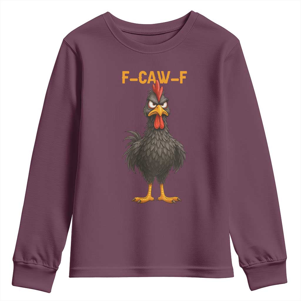 Funny F Caw F Grumpy Black Chicken Graphic Youth Sweatshirt Moody Bird Meme for Sarcastic Animal Lovers - Wonder Print Shop