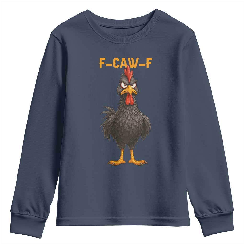 Funny F Caw F Grumpy Black Chicken Graphic Youth Sweatshirt Moody Bird Meme for Sarcastic Animal Lovers - Wonder Print Shop