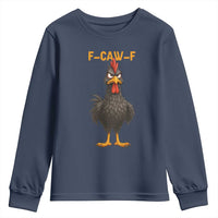 Funny F Caw F Grumpy Black Chicken Graphic Youth Sweatshirt Moody Bird Meme for Sarcastic Animal Lovers - Wonder Print Shop