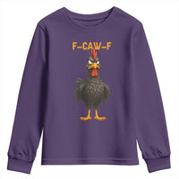 Funny F Caw F Grumpy Black Chicken Graphic Youth Sweatshirt Moody Bird Meme for Sarcastic Animal Lovers - Wonder Print Shop