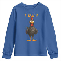 Funny F Caw F Grumpy Black Chicken Graphic Youth Sweatshirt Moody Bird Meme for Sarcastic Animal Lovers - Wonder Print Shop