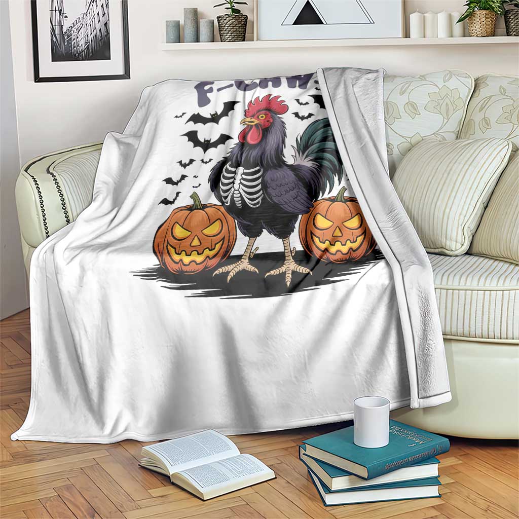 F Caw F Halloween Chicken Skeleton Throw Blanket Spooky Funny Rooster Meme - Wonder Print Shop