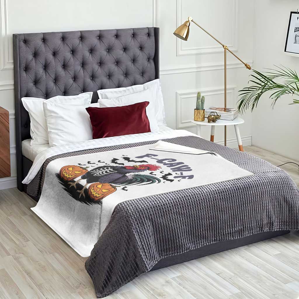 F Caw F Halloween Chicken Skeleton Throw Blanket Spooky Funny Rooster Meme - Wonder Print Shop