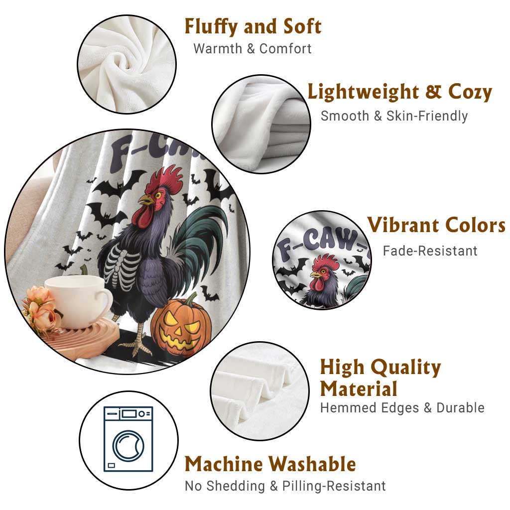 F Caw F Halloween Chicken Skeleton Throw Blanket Spooky Funny Rooster Meme - Wonder Print Shop