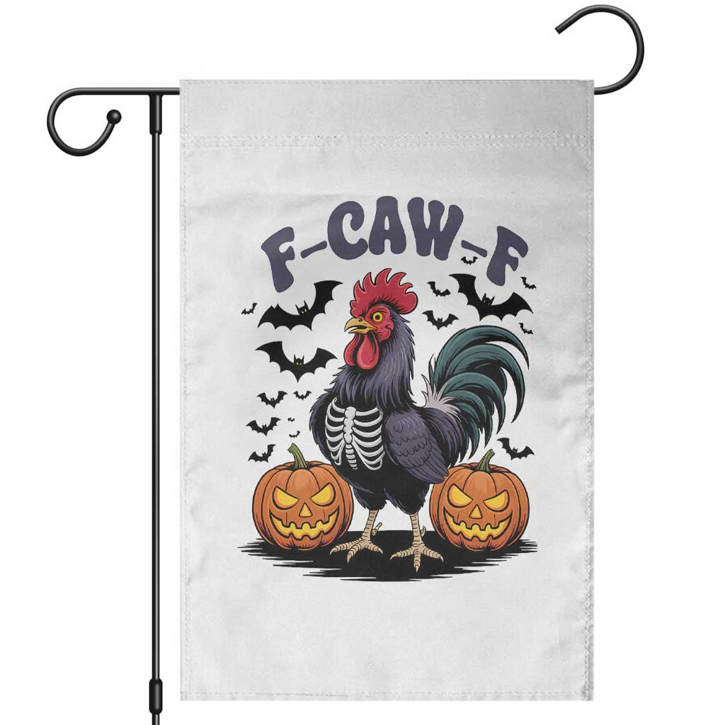 F Caw F Halloween Chicken Skeleton Garden Flag Spooky Funny Rooster Meme - Wonder Print Shop