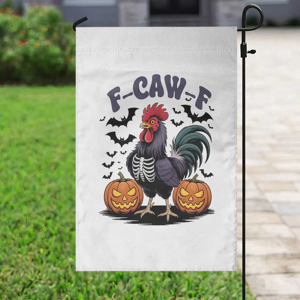 F Caw F Halloween Chicken Skeleton Garden Flag Spooky Funny Rooster Meme - Wonder Print Shop