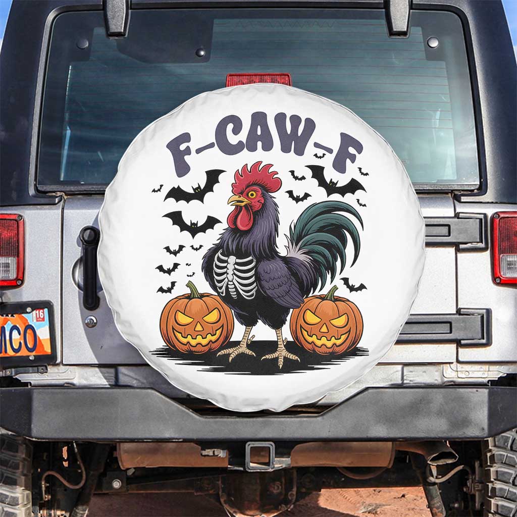 F Caw F Halloween Chicken Skeleton Spare Tire Cover Spooky Funny Rooster Meme - Wonder Print Shop
