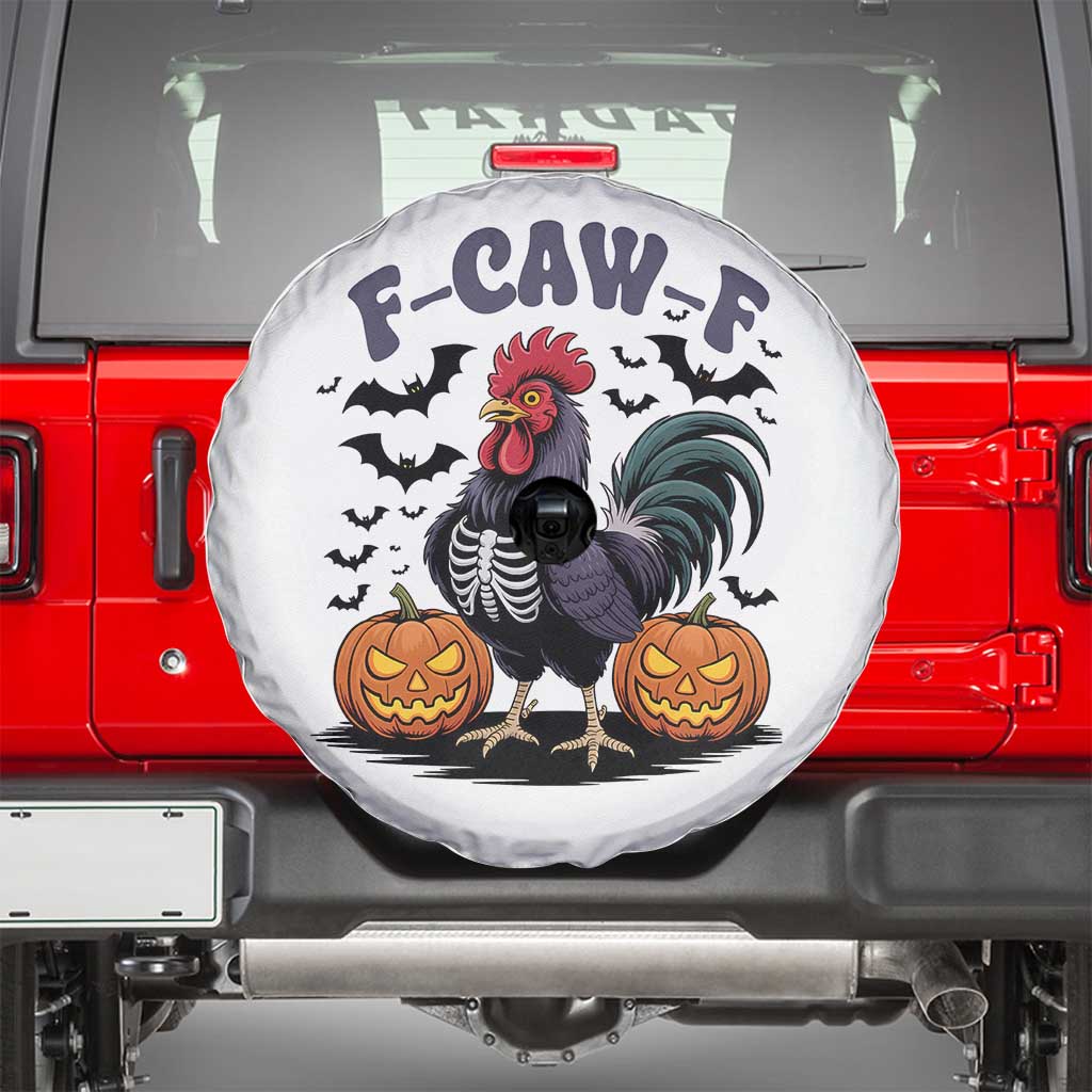 F Caw F Halloween Chicken Skeleton Spare Tire Cover Spooky Funny Rooster Meme - Wonder Print Shop
