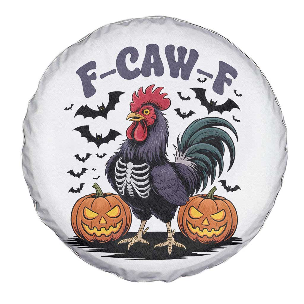 F Caw F Halloween Chicken Skeleton Spare Tire Cover Spooky Funny Rooster Meme - Wonder Print Shop