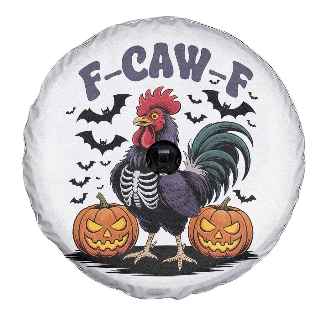 F Caw F Halloween Chicken Skeleton Spare Tire Cover Spooky Funny Rooster Meme - Wonder Print Shop