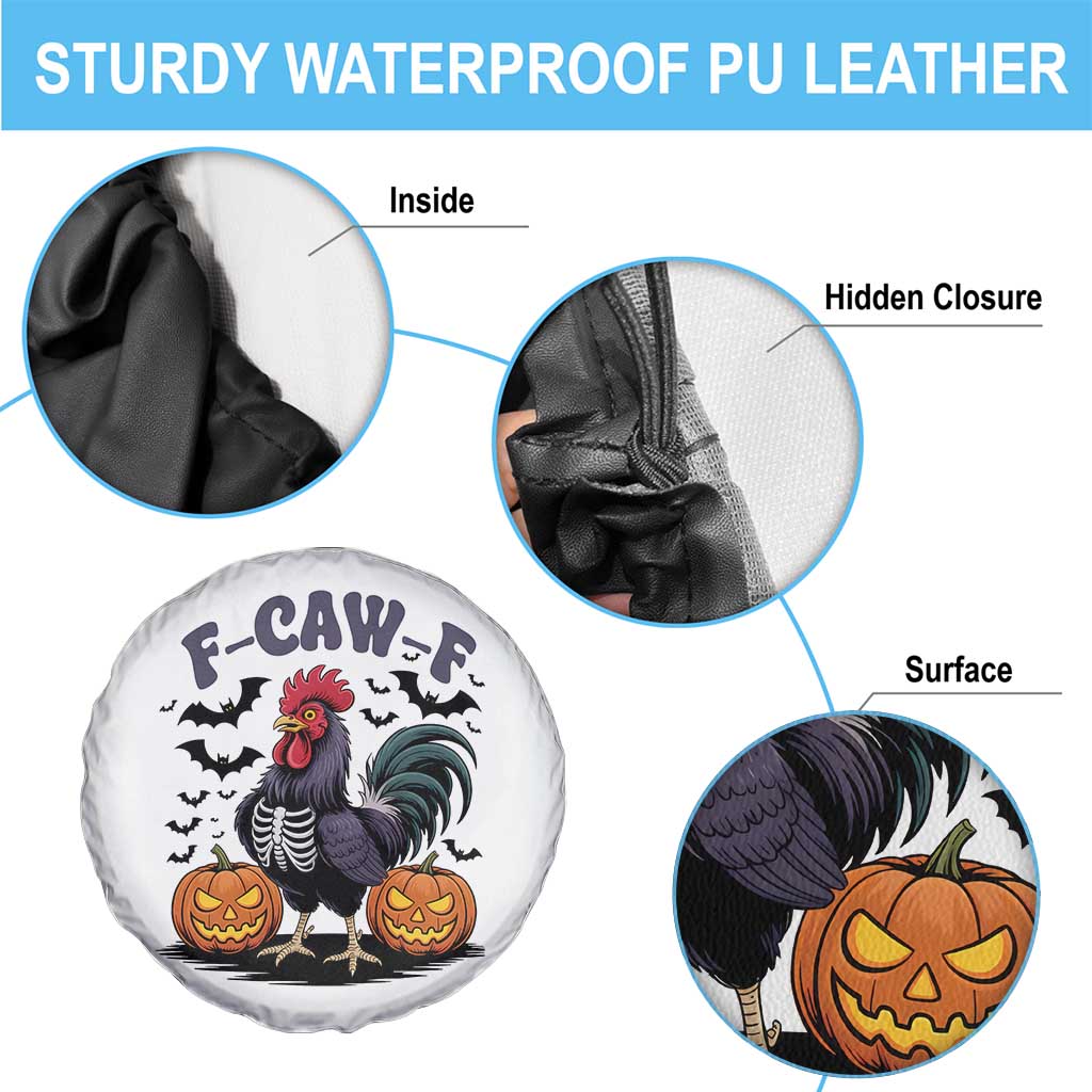 F Caw F Halloween Chicken Skeleton Spare Tire Cover Spooky Funny Rooster Meme - Wonder Print Shop