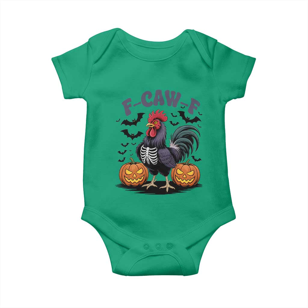 F Caw F Halloween Chicken Skeleton Baby Onesie Spooky Funny Rooster Meme - Wonder Print Shop